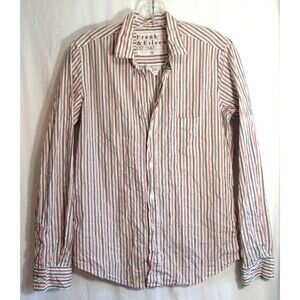 Frank & Eileen Barry White Striped Long Sleeve Button Down V Neck Shirt S EUC